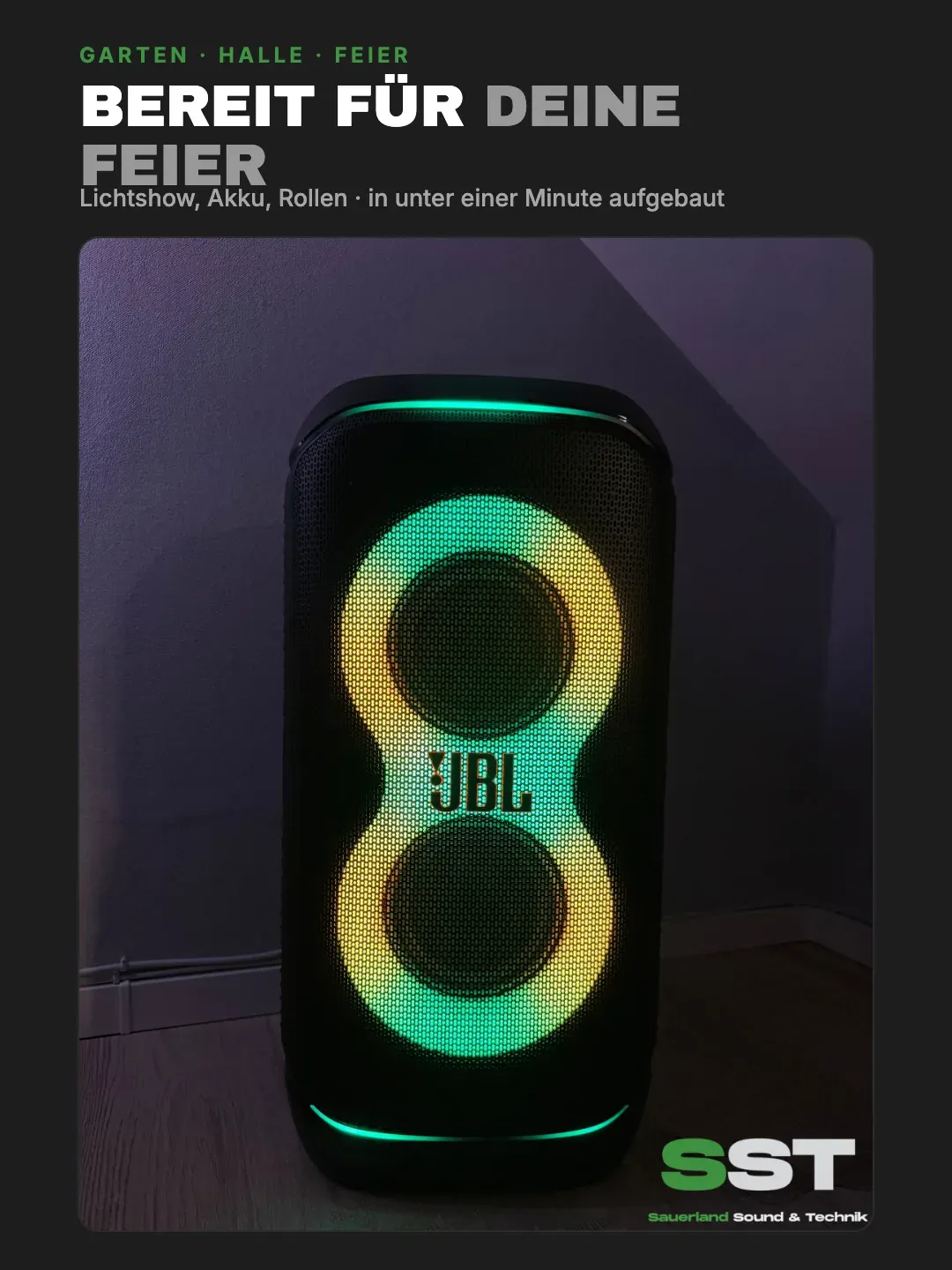 Die enthaltene JBL Partybox Stage 320 auf einer Feier