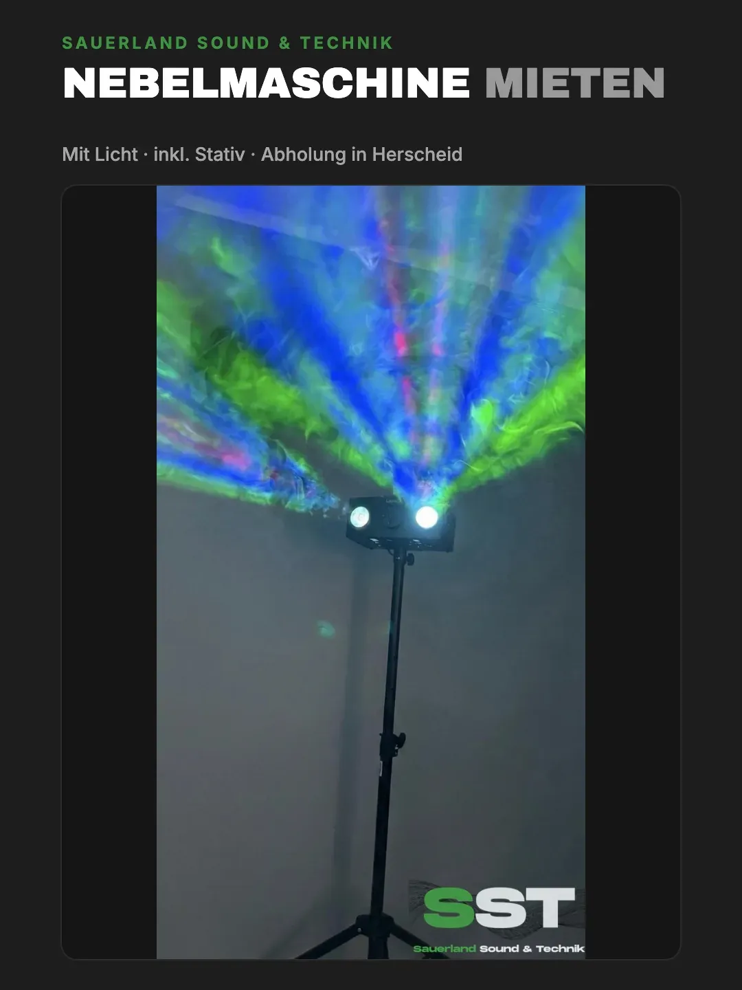 Die enthaltene Nebelmaschine, Lichtstrahlen werden im Nebel sichtbar
