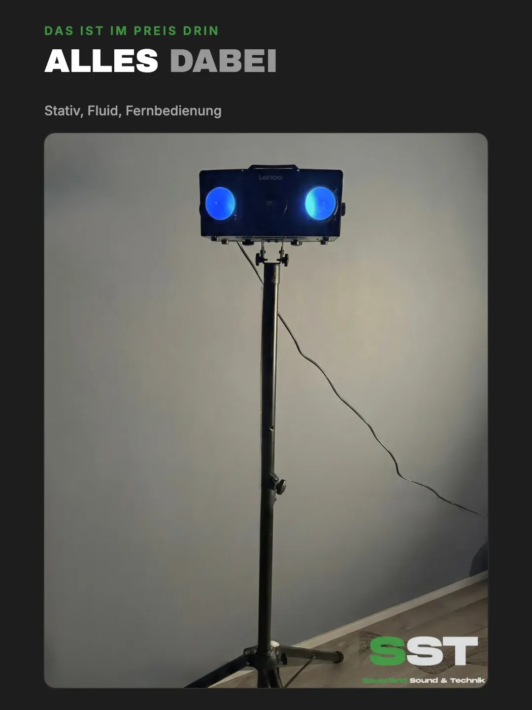 Nebelmaschine mit eingeschalteter Lichtfunktion