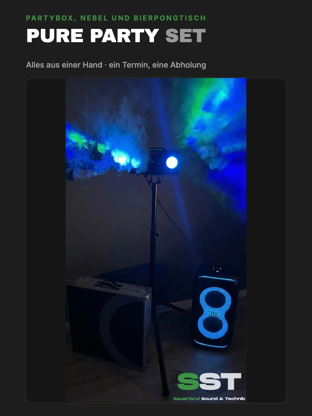 Pure Party Set mit Partybox, Nebelmaschine und Bierpongtisch